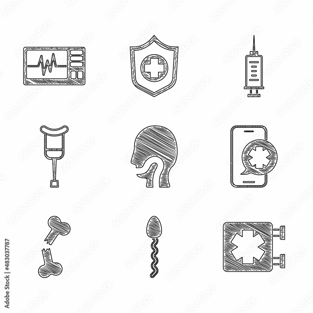 Set Sore throat, Sperm, Medical symbol of the Emergency, phone call