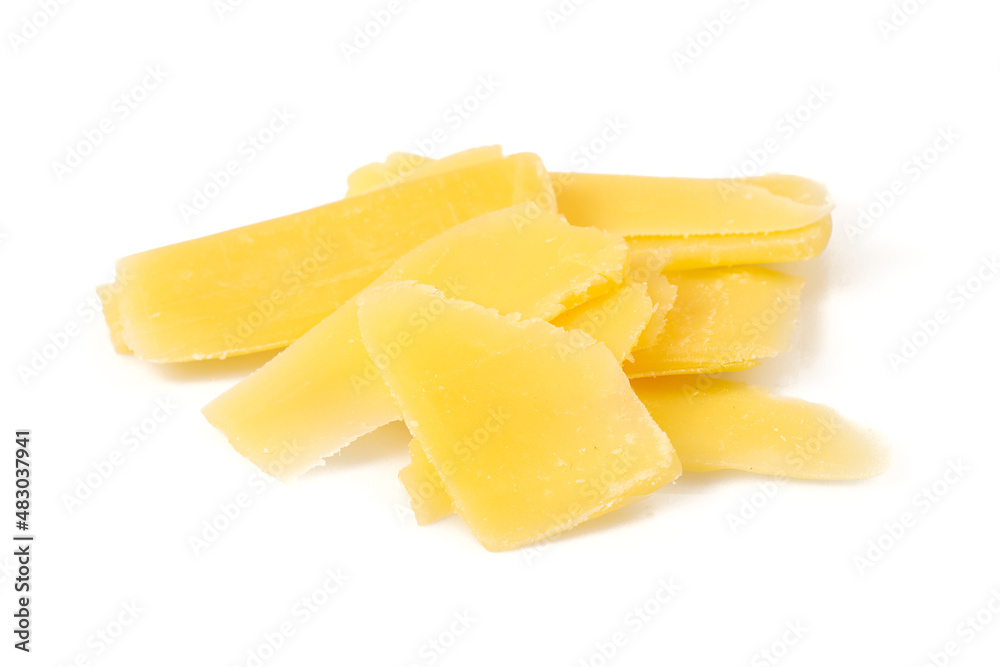 hard cheese shavings isolated on white background hard cheese shavings isolated on white background