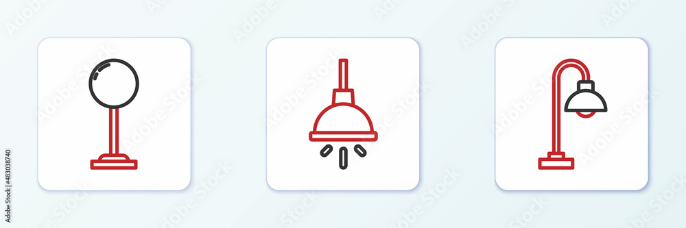 Set line Floor lamp, and Chandelier icon. Vector Set line Floor lamp, and Chandelier icon. Vector