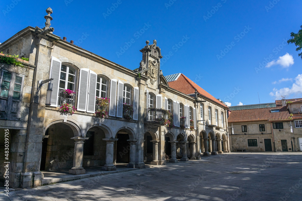 Naklejka premium Pedreira square in the old town of Pontevedra, Galicia, Spain.