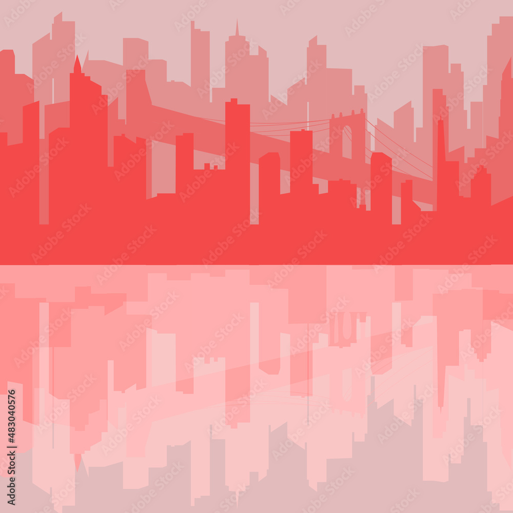 New York cityscape flat vector illustration with red