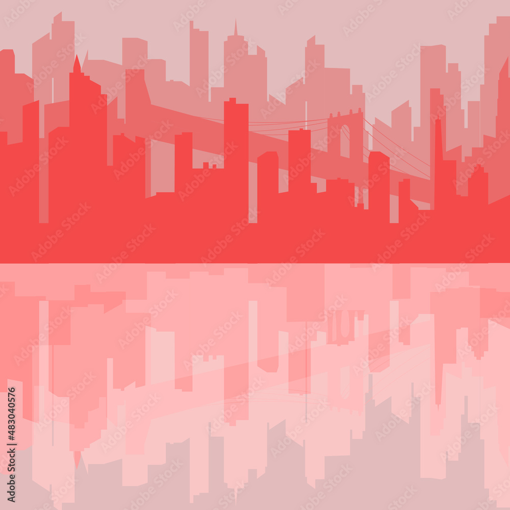 New York cityscape flat vector illustration with red New York cityscape flat vector illustration with red