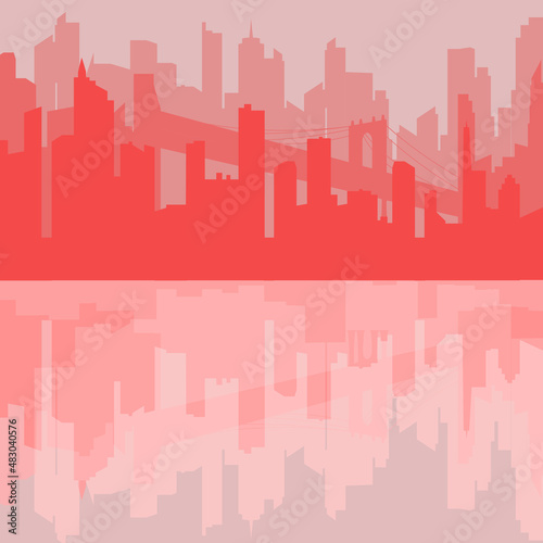 New York cityscape flat vector illustration with red