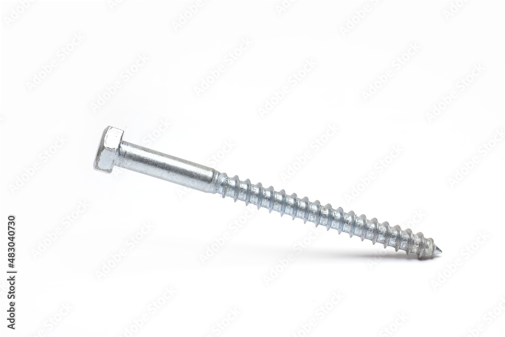 galvanized hexagonal screw coarse thread white background galvanized hexagonal screw coarse thread white background
