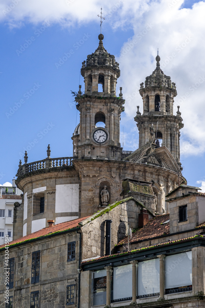Peregrina square and Virgen de la Peregrina sanctuary in the old town of Pontevedra, Galicia, Spain.