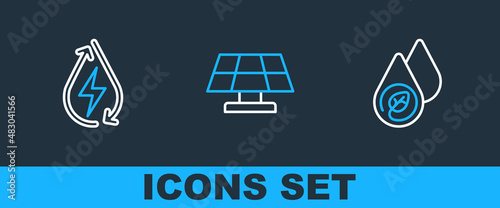 Set line Water energy, and Solar panel icon. Vector
