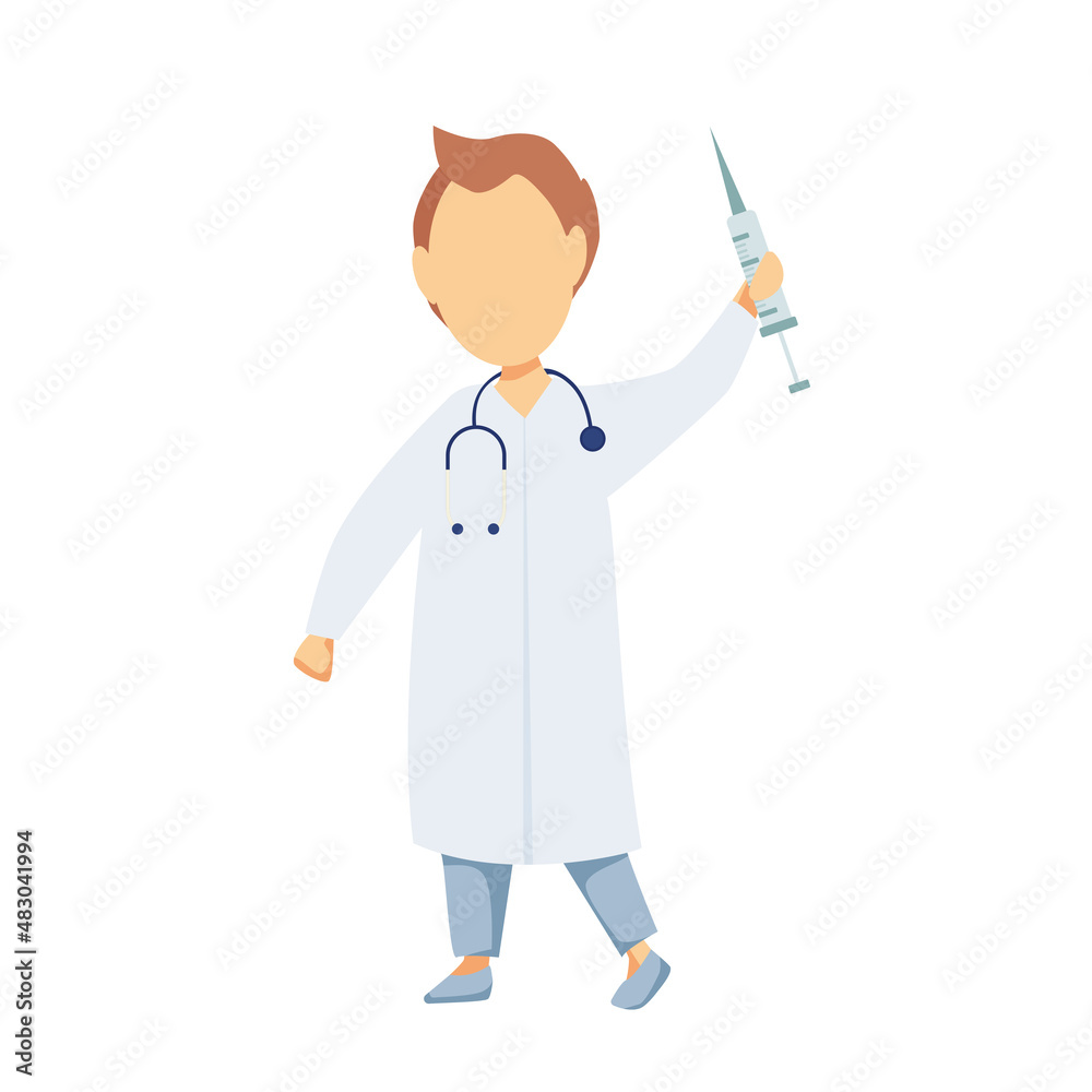 The doctor is holding a syringe in his hands.Vaccination. Vector cartoon illustration. The doctor is holding a syringe in his hands.Vaccination. Vector cartoon illustration.
