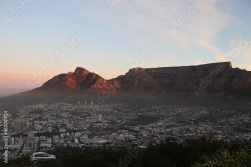 Scenic View on Table Mountain during Sunset, Cape Town, South Africa photo