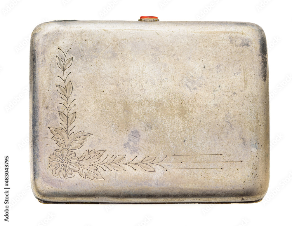 Old metal cigarette case on a white background. Isolated image Stock