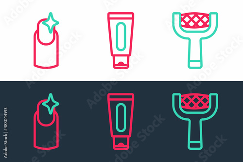 Set line Nail file, manicure and Tube of hand cream icon. Vector