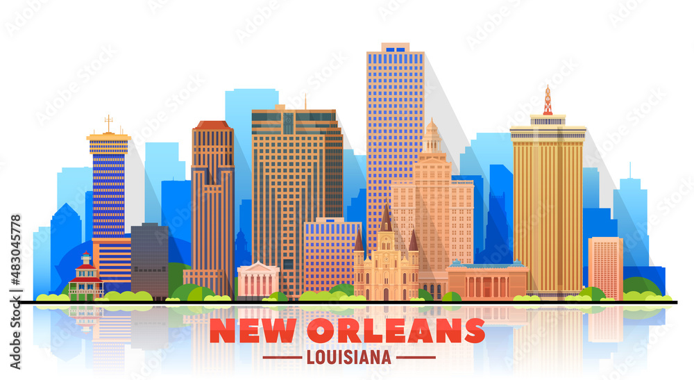 New Orleans Louisiana united states city skyline vector illustration on white background. Business travel and tourism concept with modern buildings. Image for presentation, banner, website.
