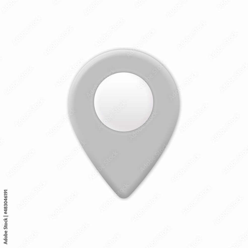 Grey Map location pointer 3d pin. Navigation icon for web, banner, logo
