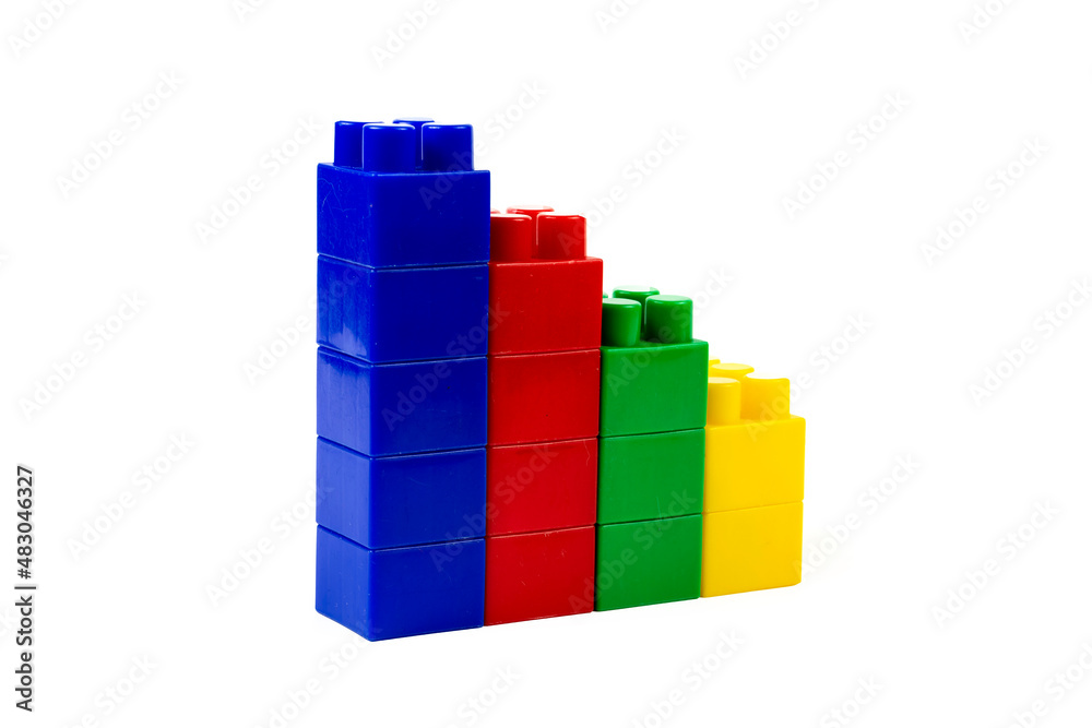 colorful wall-built building blocks isolated on white background. close-up colorful wall-built building blocks isolated on white background. close-up