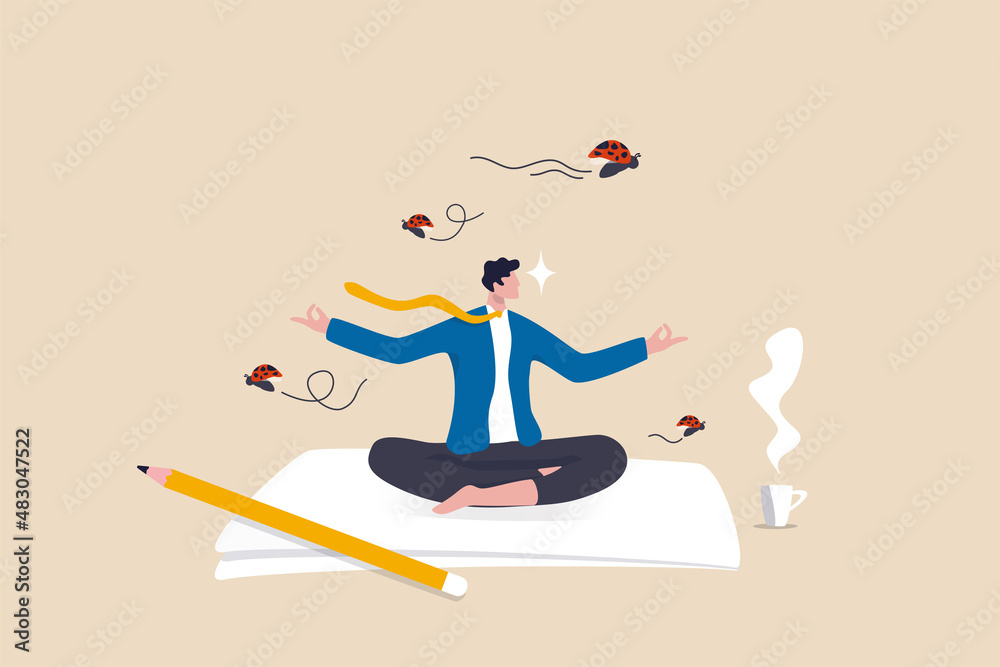 Φωτογραφία Stay focused in work and ignore distractions, concentration or meditation to motivate aiming for target concept, calm businessman meditate and concentrate on work in the middle of distractions
