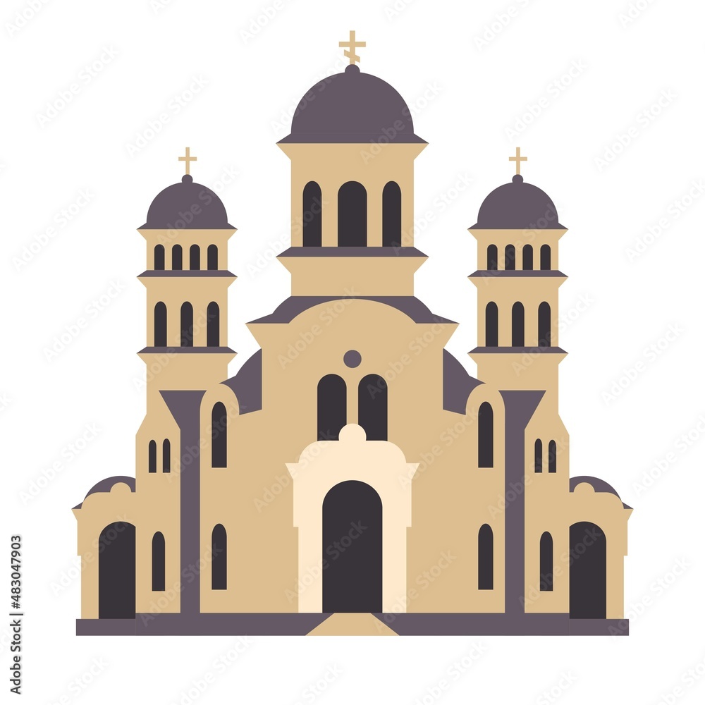 Building of Latvia. Architecture of Riga. Sights of the city. Nativity of Christ Cathedral. Vector illustration. Flat style