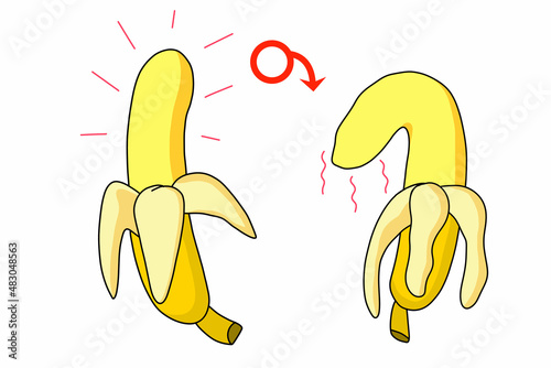 Impotence erectile dysfunction emoji. Banana. Flaccid soft penis. Stock vector illustration in flat cartoon style. photo