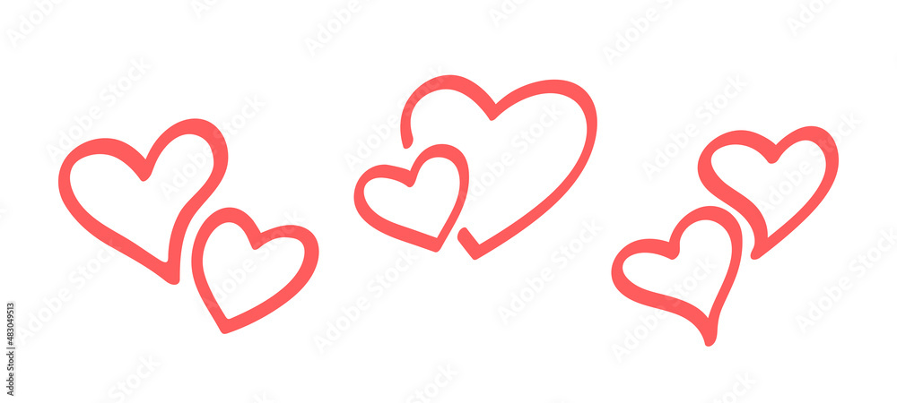 Two red hearts at white background. Symbol of love. Happy Valentine's day.