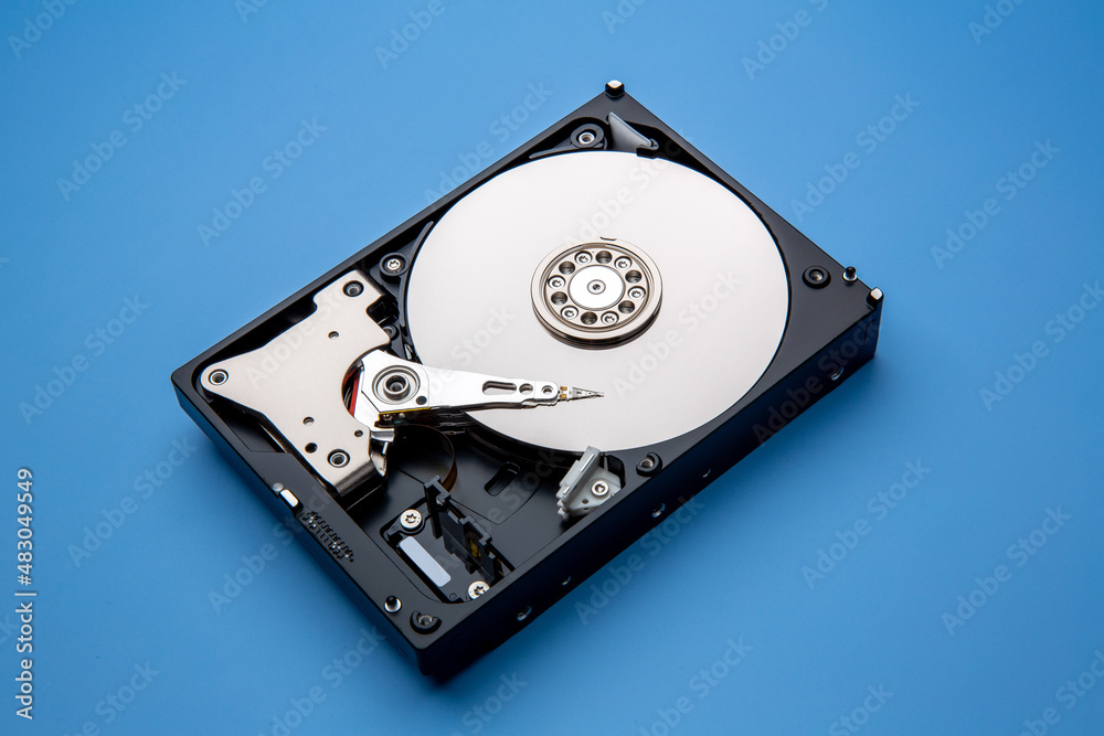 Hard disk drive and open cover. Computer hardware, hard disk, storage