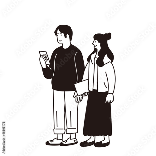 カジュアルファッションの若い男女のシンプルなイラスト