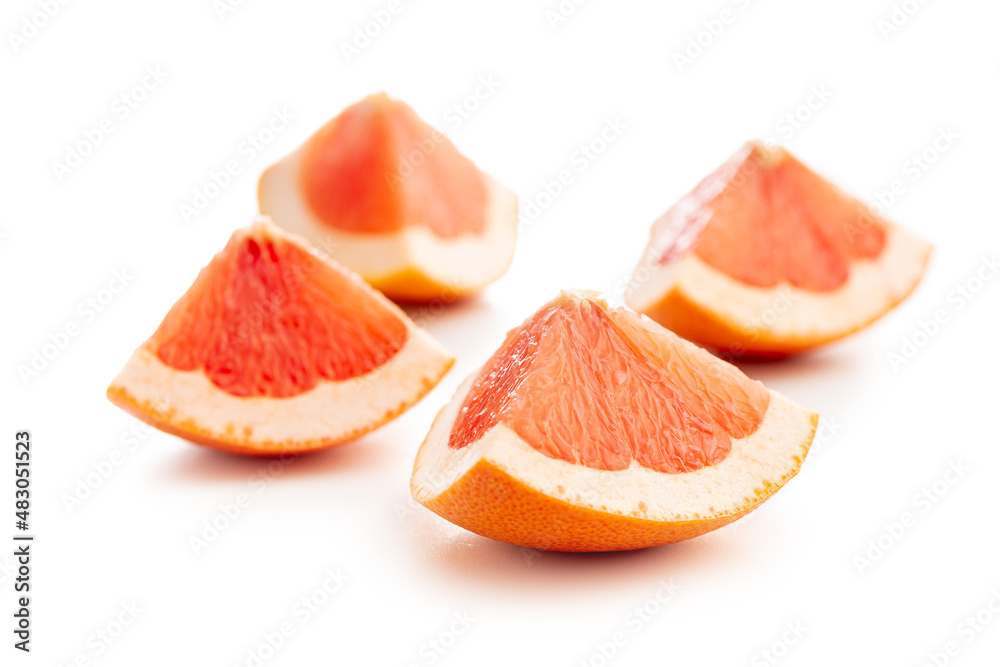 Sliced citrus fruit. Chopped fresh grapefruit.isolated on white background.