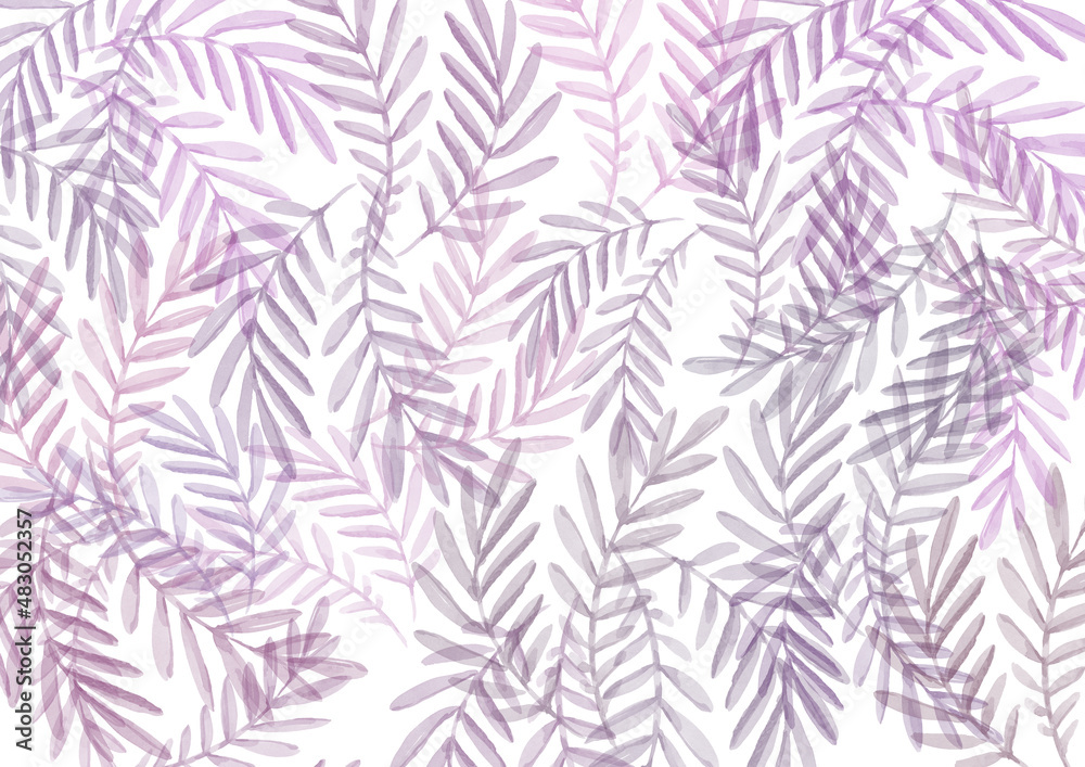Multicolor Background. Gray, pink and purple leave. Watercolor Backdrop
