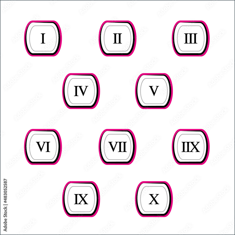 Colorful info-graphic roman numbers can be use to create presentation. Bullet points roman numbers one to ten. Oval shape vector numbers.