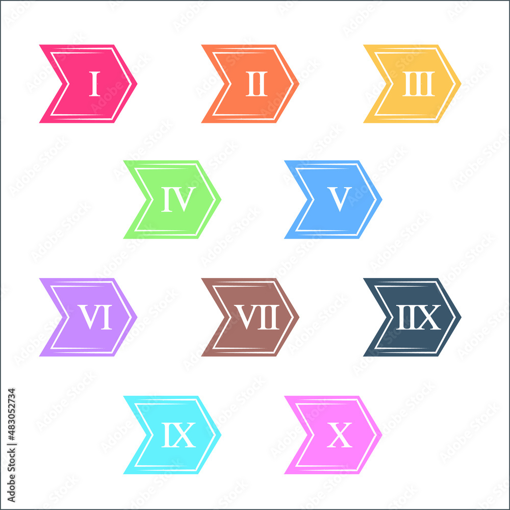 Colorful info-graphic roman numbers can be use to create presentation. Bullet points roman numbers one to ten. Oval shape vector numbers. Colorful info-graphic roman numbers can be use to create presentation. Bullet points roman numbers one to ten. Oval shape vector numbers.
