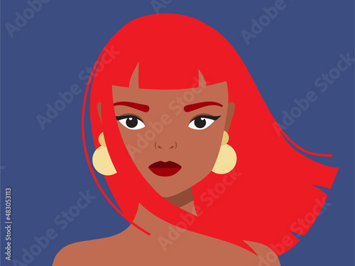 Woman portrait in minimal style. Female face. Fantasy Girl with earrings vector illustration