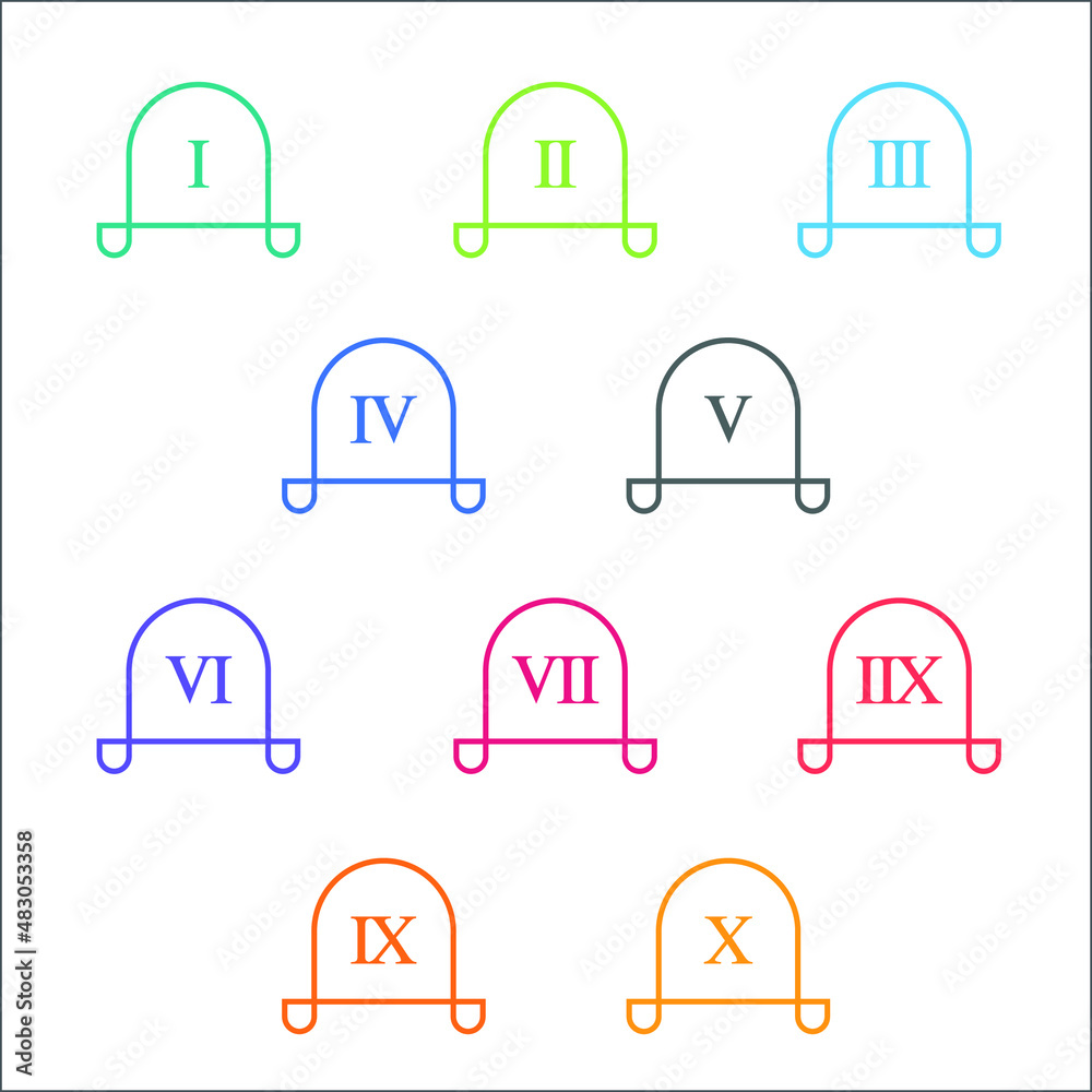 Colorful info-graphic roman numbers can be use to create presentation. Bullet points roman numbers one to ten. Oval shape vector numbers. Colorful info-graphic roman numbers can be use to create presentation. Bullet points roman numbers one to ten. Oval shape vector numbers.