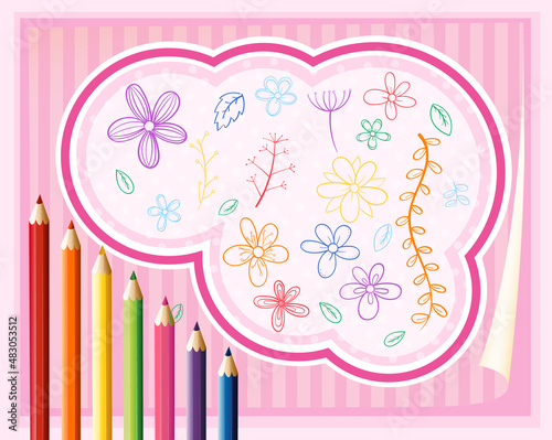 Hand drawn doodle icons with colour pencils