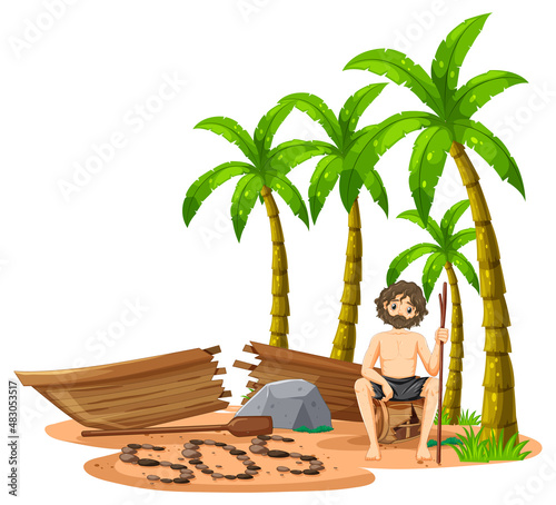 A man on deserted island isolated