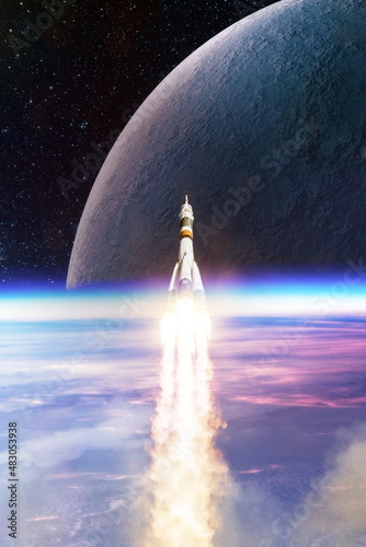 Fototapeta Naklejka Na Ścianę i Meble -  Rockets launch into space on the starry sky. Rocket starts into space concept.Elements of this image furnished by NASA