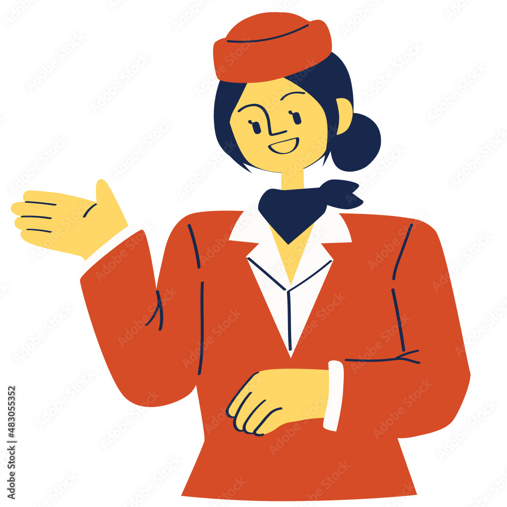 Female flight attendant vector illustration in flat color design