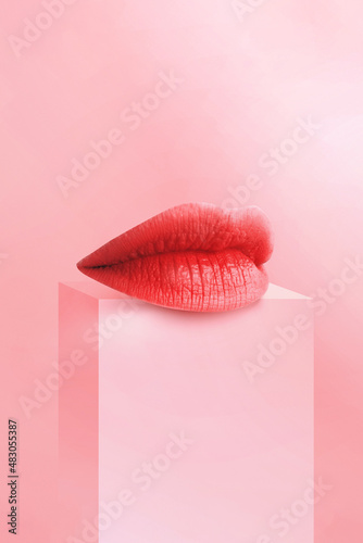 Sexy Lip. Close-up Beautiful lips. A girl with beautiful plump lips, painted blue lipstic. 3d illustration