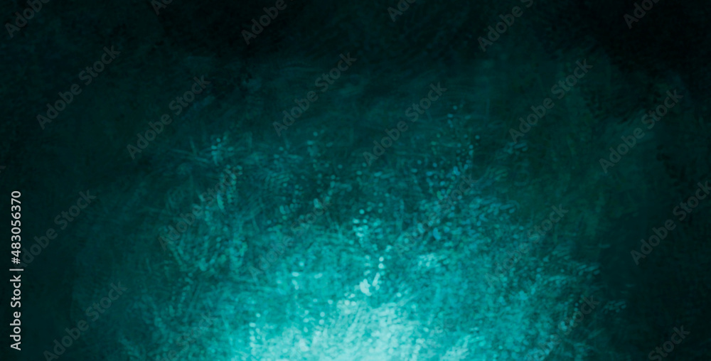 Fototapeta premium The scuffed blue texture of a cement or concrete wall with a light spot . Dark abstract background with cracks and scuffs