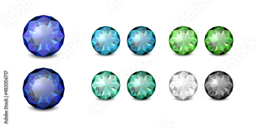 Vector 3d Realistic Gemstone, Crystal, Rhinestones Icon Set Closeup Isolated. Jewerly Concept. Design Template, Clipart. Colored Gems, Crystals, Rhinestones, Gemstones, Top, Side View