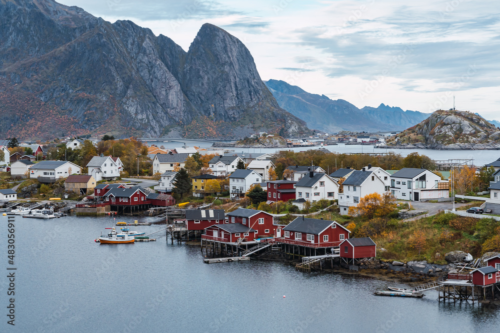 Typical norwegian village with red houses