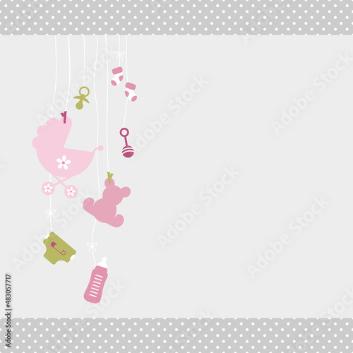 Links Hängende Babysymbole Mädchen Rosa Olivgrün Kanten Punkte Grau