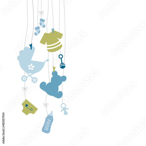 Links Hängende Babysymbole Junge Retroblau Olivgrün