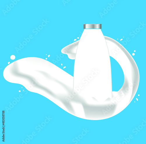 empty glass bottle. white bottle with milk splash. vector illustration, eps 10.