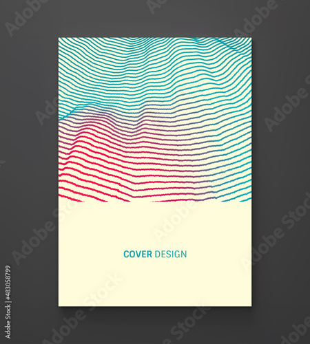 Cover design template. Abstract digital wave with dynamic particles. Sound wave. Big data visualization. 3d vector illustration for business, science or technology.