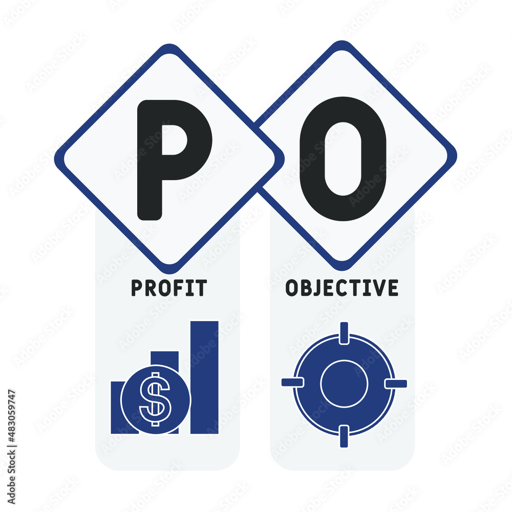PO - Profit Objective acronym. business concept background. vector illustration concept with keywords and icons. lettering illustration with icons for web banner, flyer, landing pag