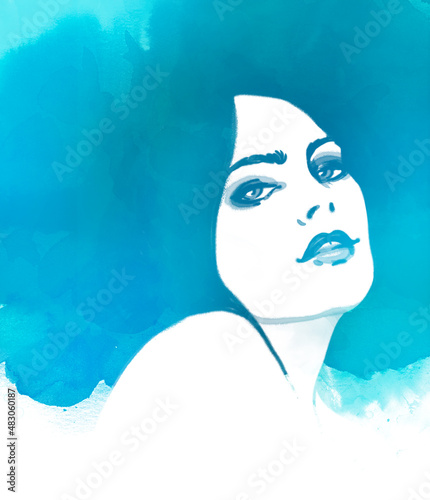 Amazing watercolor portrait of beautiful women. Fashion illustration.