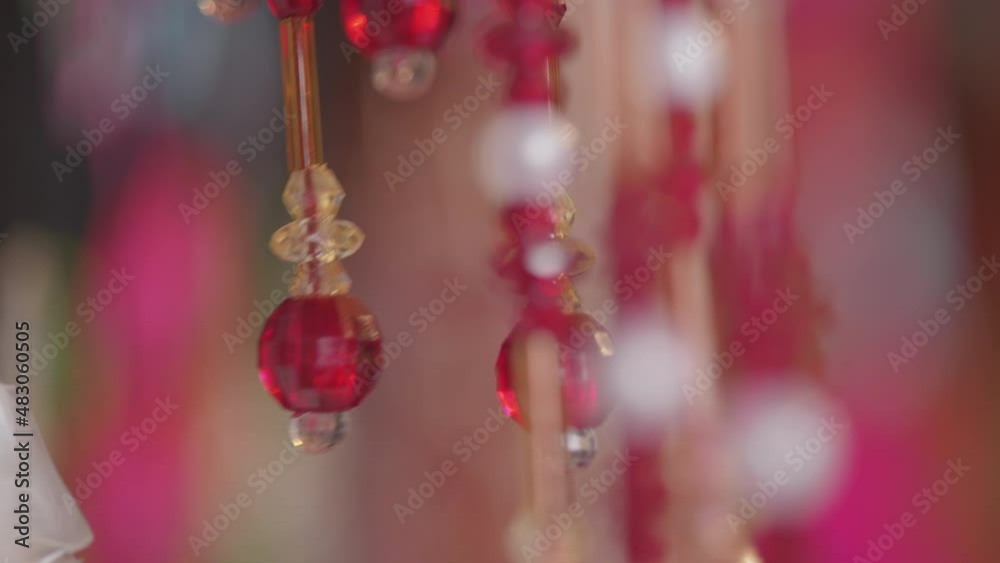 Close up of central asian red and white beads. Rack focus. Close up of central asian red and white beads. Rack focus.