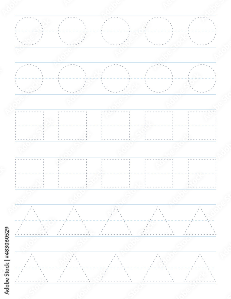 Tracing shapes worksheet for preschool Stock Vector | Adobe Stock