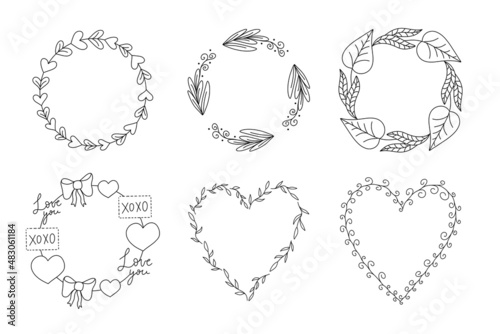 Vector floral frame in black lineart style collection