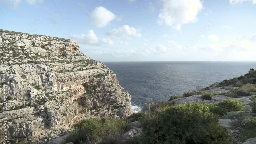 Mountain near Blue Grotto with View to Calm Mediterranean Sea On a Sunny Winter Day Mountain near Blue Grotto with View to Calm Mediterranean Sea On a Sunny Winter Day