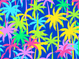 Colorful palm trees seamless pattern. Tropical jungle pop art style, exotic background for advertising, postcards, poster and banner. Vector illustration