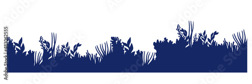 Set of marine vector plants, hand drawn algae