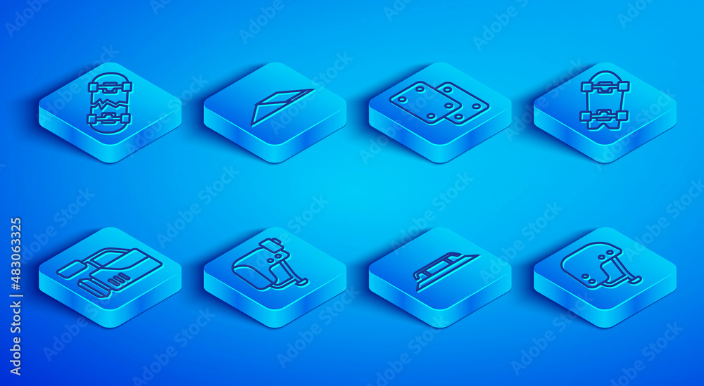 Set line Broken skateboard, Skate park, Knee pads, Skateboard helmet, stairs with rail, Longboard or, Cinema camera and icon. Vector Set line Broken skateboard, Skate park, Knee pads, Skateboard helmet, stairs with rail, Longboard or, Cinema camera and icon. Vector